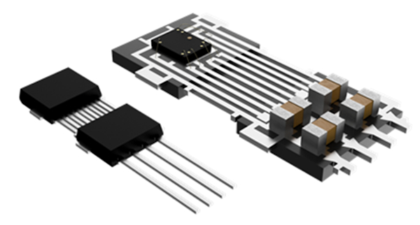 Figura 6: paquete DMP-4 sin PCB con vista en corte que muestra silicio y componentes integrados