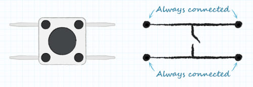 Configuración típica de pines de interruptores táctiles