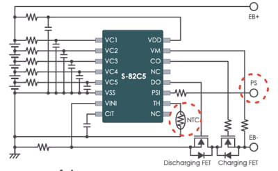 S-82B4/B5 y S-82C4/C5 Circuitos integrados para protección de baterías