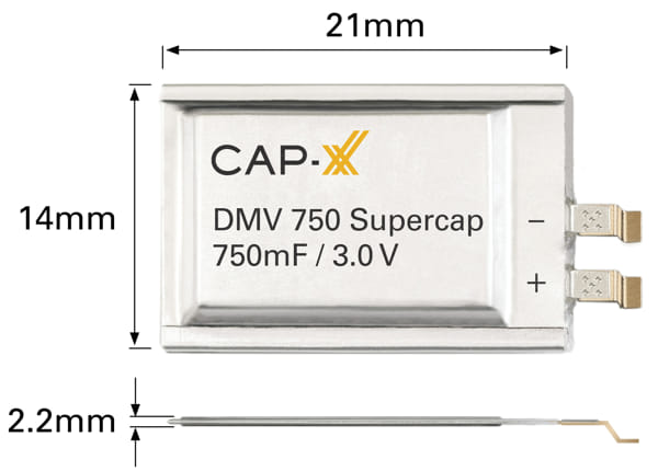 DMV750 Supercondensador prismático de 3 V y 750 mF con diseño ultradelgado