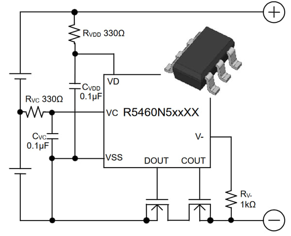 Circuito integrado R5460N5xxXX para la protección de baterías