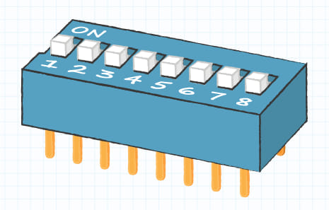 Ejemplo de un interruptor DIP deslizante común de 8 posiciones